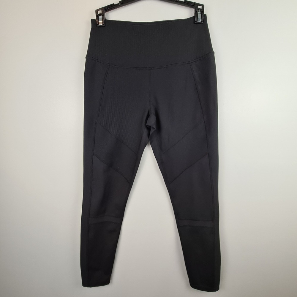 Zella Moto Ribbed High Waist Ankle Leggings Womens Medium Black Gym Yoga Fitness